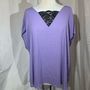 torrid Lavender V-Neck Top with Black Lace Inset